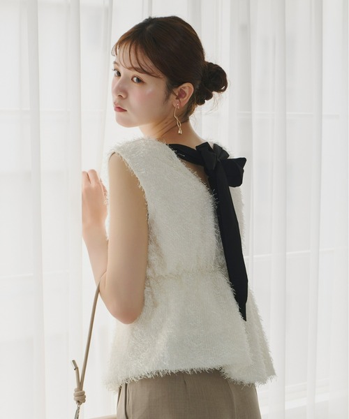 Olu.(オルドット)の「シャギーリボントップス(その他トップス・レディース・ベビーピンク/ホワイト/ベージュ・FREE)」の1枚目の写真