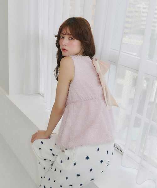 タグ付き！オブリ♡リボンキャミトップス トップス キャミソール レディース ギャザー 肩紐調節可能