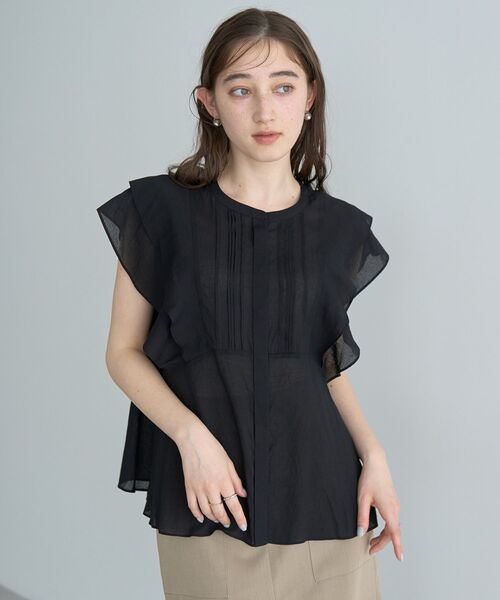 YECCA VECCA（イェッカヴェッカ）の「シアーラッフルブラウス（シャツ/ブラウス・レディース・イエロー/ブラック/オフホワイト・FREE）」の6枚目の写真