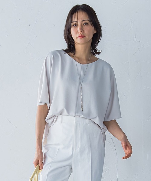 キレイ*リラックス ハーフスリーブブラウス≪洗濯機で洗える≫ キレイ×リラックス ハーフスリーブブラウス≪洗濯機で洗える