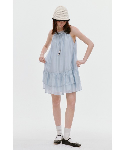 新品　Sincethen ホルターネック　ノースリーブ　フリル　ミニワンピース 新品 Sincethen ホルターネック ノースリーブ フリル ミニ