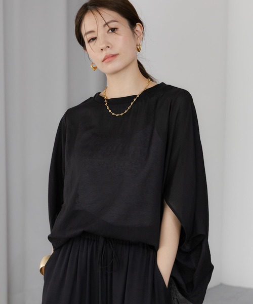 Elura（エルーラ）の「シアーメランジプルオーバー/324909（Tシャツ/カットソー・レディース・ライトブルー/ライトイエロー/ブラック/ホワイト・LARGE/MEDIUM）」の8枚目の写真