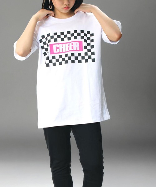 CHEER（チアー）の「チェッカーフラッグボックスロゴBIGTEE（Tシャツ/カットソー・レディース・ブルー/ピンク/ライム/レッド・S/M/L）」の6枚目の写真