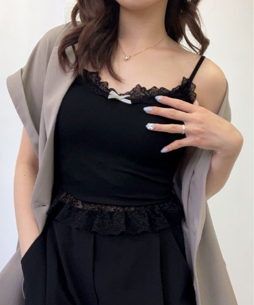 kirakiraShop(キラキラショップ)の「フロント リボン レース キャミシール(キャミソール・レディース・ホワイト/ブラウン/ブルー/ブラック・FREE)」の9枚目の写真