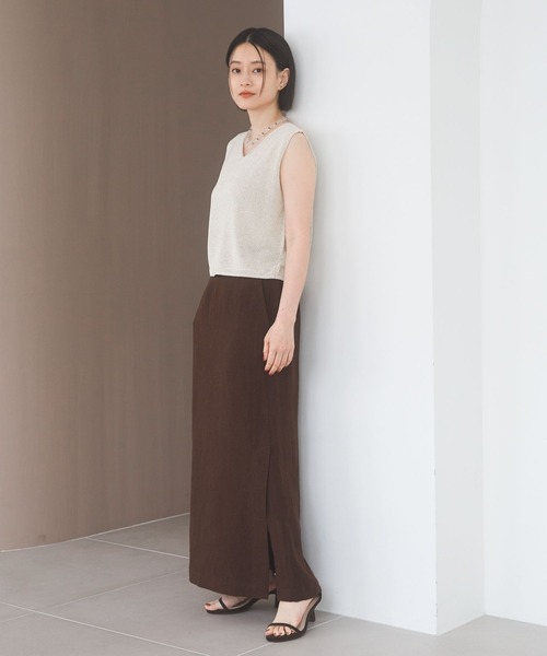 A part by（アパートバイ）の「スリットナローリネンスカート（スカート・レディース・ブラウン/アイボリー/レッド系その他2・SMALL/MEDIUM）」の4枚目の写真