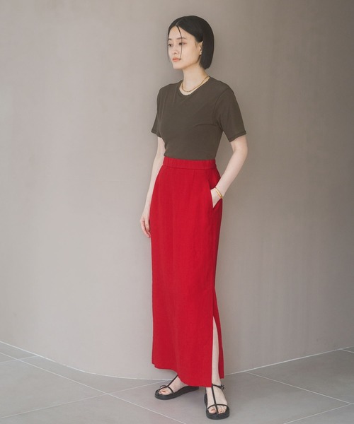 A part by（アパートバイ）の「スリットナローリネンスカート（スカート・レディース・ブラウン/アイボリー/レッド系その他2・SMALL/MEDIUM）」の14枚目の写真
