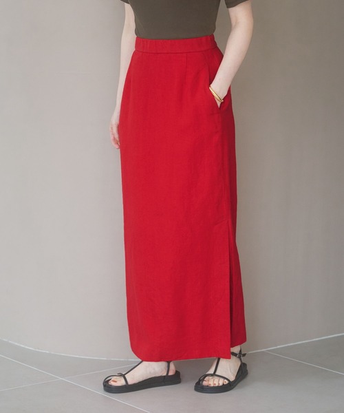 A part by（アパートバイ）の「スリットナローリネンスカート（スカート・レディース・ブラウン/アイボリー/レッド系その他2・SMALL/MEDIUM）」の10枚目の写真