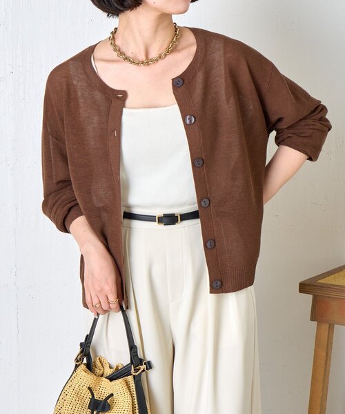 Jena espace merveilleux(ジェナ エスパスメルヴェイユ)の「クルーネック細ギマカーディガン(カーディガン/ボレロ・レディース・グレー/ブラウン/レッド・FREE)」の3枚目の写真