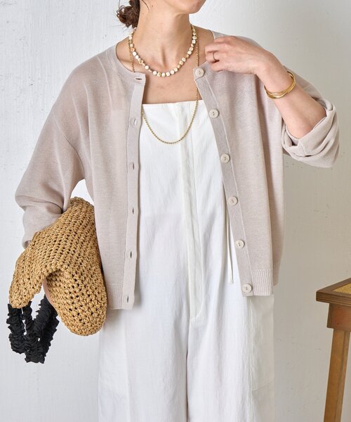 Jena espace merveilleux(ジェナ エスパスメルヴェイユ)の「クルーネック細ギマカーディガン(カーディガン/ボレロ・レディース・グレー/ブラウン/レッド・FREE)」の2枚目の写真