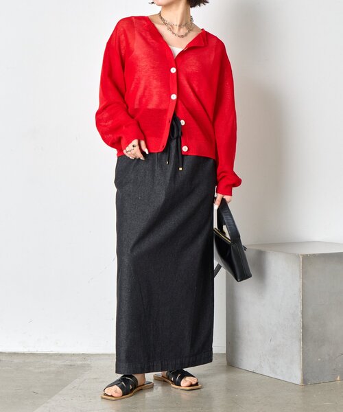 Jena espace merveilleux(ジェナ エスパスメルヴェイユ)の「クルーネック細ギマカーディガン(カーディガン/ボレロ・レディース・グレー/ブラウン/レッド・FREE)」の21枚目の写真