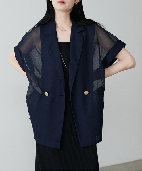 LARUTA(ラルータ)の「【LARUTA】半袖メッシュジャケット(テーラードジャケット・レディース・ネイビー/ブラック/オフホワイト・FREE)」の3枚目の写真