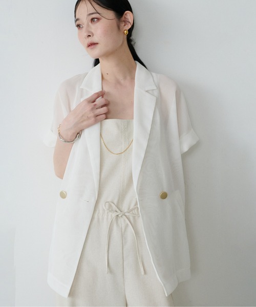 LARUTA(ラルータ)の「【LARUTA】半袖メッシュジャケット(テーラードジャケット・レディース・ネイビー/ブラック/オフホワイト・FREE)」の2枚目の写真
