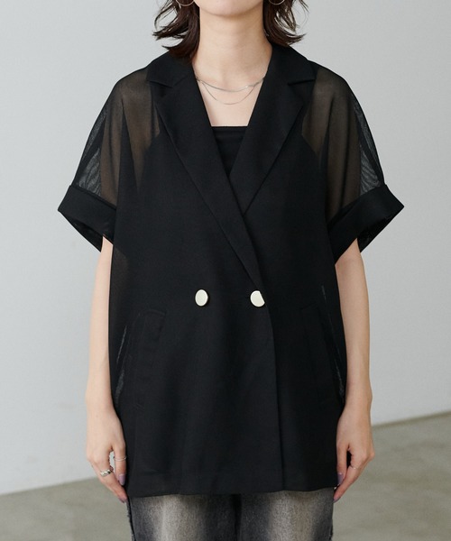LARUTA(ラルータ)の「【LARUTA】半袖メッシュジャケット(テーラードジャケット・レディース・ネイビー/ブラック/オフホワイト・FREE)」の12枚目の写真