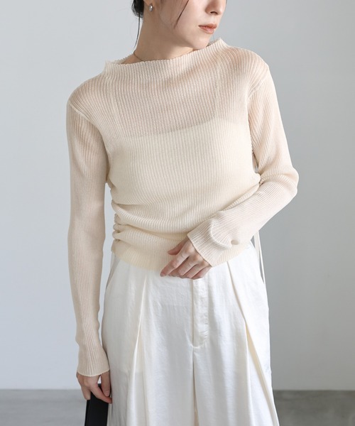 セール】サイドギャザーシアーリブニット（ニット/セーター）｜select