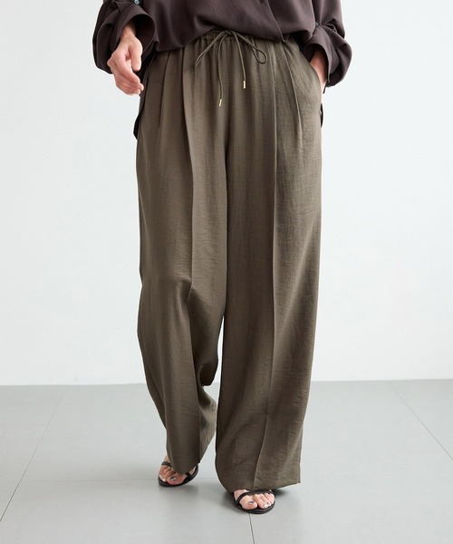 BARNYARDSTORM（バンヤードストーム）の「BARNYARDSTORM / フィラメントツイルワイドパンツ / ハンドウォッシャブル《 セットアップ対応 》（スラックス・レディース・ベージュ/カーキ/ブラック・S/L/M）」の9枚目の写真