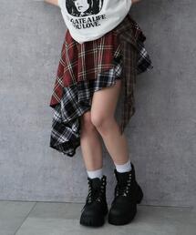 WEGO/チェックアシンメトリーミニスカート