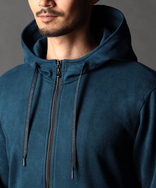 n295c【ハワイアン✧】ブラックタートルネックレス　シルバー　亀　黒　クール ライトスウェードジャージ ジップアップパーカー（パーカー