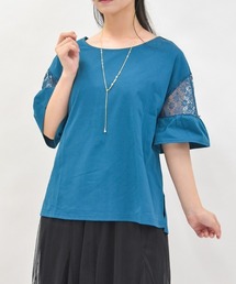 axes femme | 接触冷感レース切替袖プルオーバー(Tシャツ/カットソー)