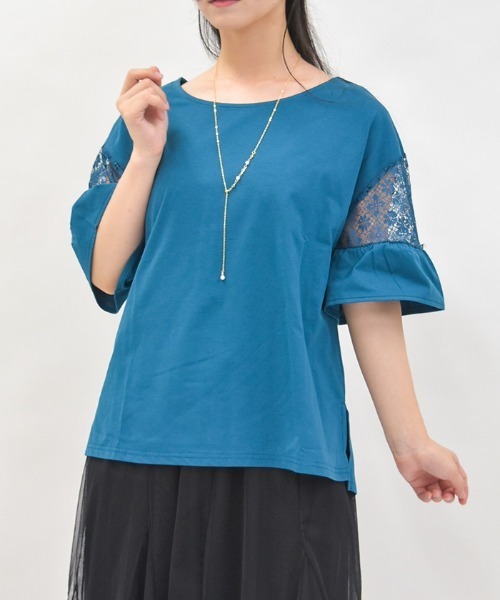 axes femme(アクシーズファム)の「接触冷感レース切替袖プルオーバー(Tシャツ/カットソー・レディース・ラベンダー/ホワイト/ブラック/ブルーグリーン・FREE)」の3枚目の写真