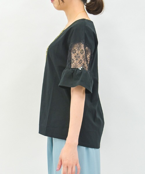 axes femme(アクシーズファム)の「接触冷感レース切替袖プルオーバー(Tシャツ/カットソー・レディース・ラベンダー/ホワイト/ブラック/ブルーグリーン・FREE)」の9枚目の写真
