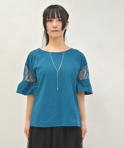 axes femme(アクシーズファム)の「接触冷感レース切替袖プルオーバー(Tシャツ/カットソー・レディース・ラベンダー/ホワイト/ブラック/ブルーグリーン・FREE)」の11枚目の写真