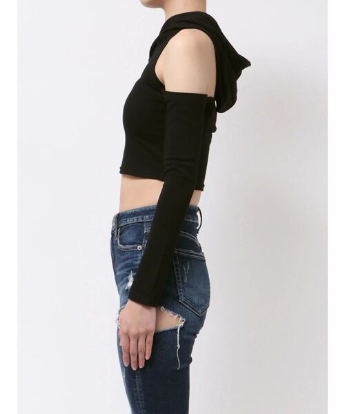 セール】GGフードショルダーオープンデザインショートトップス（T