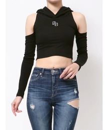 GYDA | GGフードショルダーオープンデザインショートトップス(Tシャツ/カットソー)