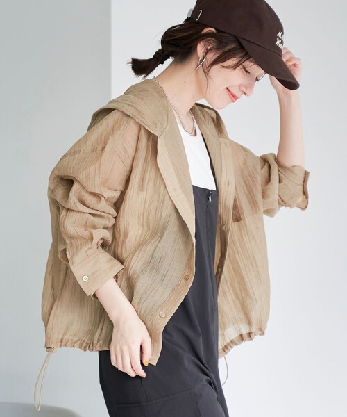 coen(コーエン)の「シアーワッシャーフーディシャツ(シャツ/ブラウス・レディース・オフホワイト/ブラック/ベージュ・L/M)」の3枚目の写真