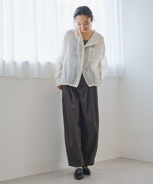 coen(コーエン)の「シアーワッシャーフーディシャツ(シャツ/ブラウス・レディース・オフホワイト/ブラック/ベージュ・L/M)」の7枚目の写真