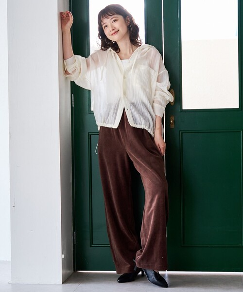 coen(コーエン)の「シアーワッシャーフーディシャツ(シャツ/ブラウス・レディース・オフホワイト/ブラック/ベージュ・L/M)」の9枚目の写真