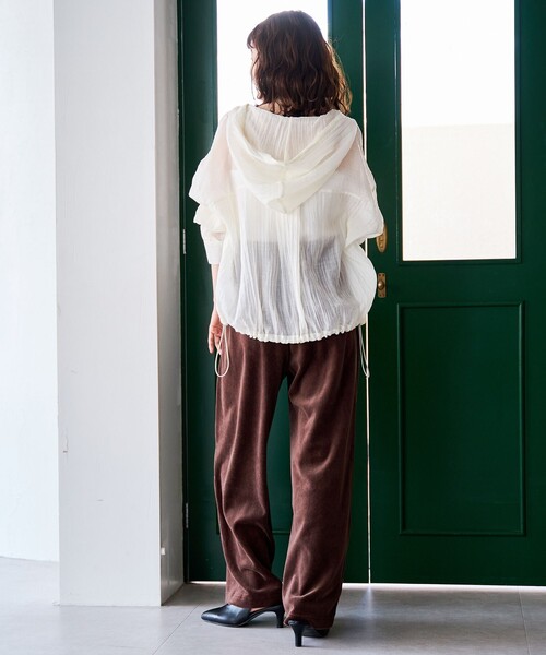 coen(コーエン)の「シアーワッシャーフーディシャツ(シャツ/ブラウス・レディース・オフホワイト/ブラック/ベージュ・L/M)」の10枚目の写真