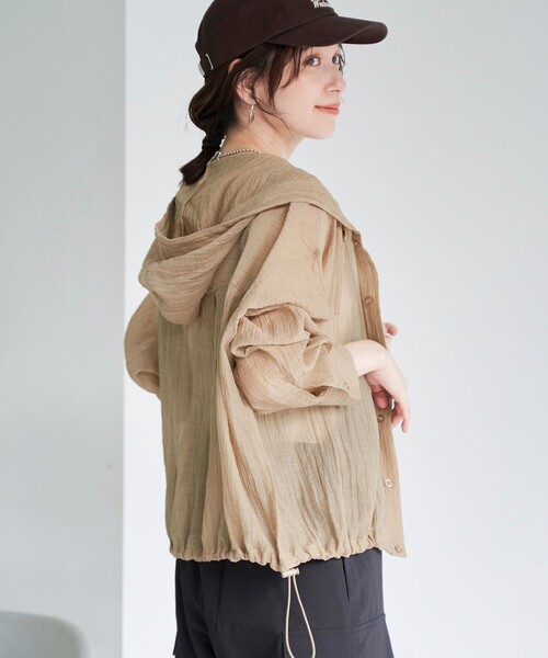 coen(コーエン)の「シアーワッシャーフーディシャツ(シャツ/ブラウス・レディース・オフホワイト/ブラック/ベージュ・L/M)」の12枚目の写真