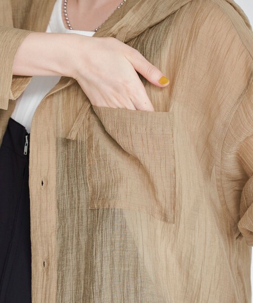 coen(コーエン)の「シアーワッシャーフーディシャツ(シャツ/ブラウス・レディース・オフホワイト/ブラック/ベージュ・L/M)」の14枚目の写真
