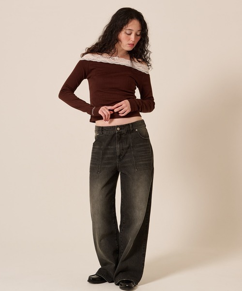 スーパー ローライズ ストレート デニムパンツ TINA：JOJUN（デニム