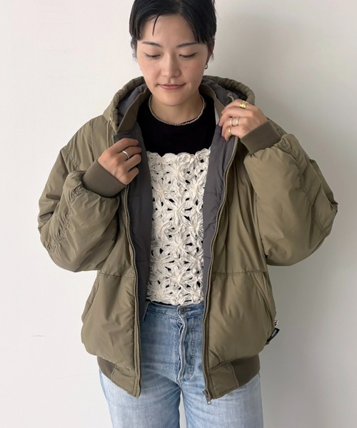 Russell Athletic(ラッセルアスレティック)の「【RUSSELL ATHLETIC/ラッセル アスレチック】ナイロンパファージップジャケット / 中綿ジャケット【WEB限定】(ブルゾン・レディース・カーキ/ブラック・フリー)」の8枚目の写真