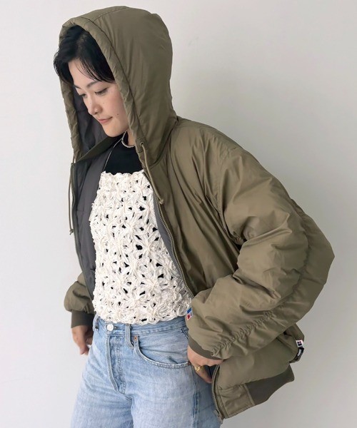 Russell Athletic(ラッセルアスレティック)の「【RUSSELL ATHLETIC/ラッセル アスレチック】ナイロンパファージップジャケット / 中綿ジャケット【WEB限定】(ブルゾン・レディース・カーキ/ブラック・フリー)」の10枚目の写真