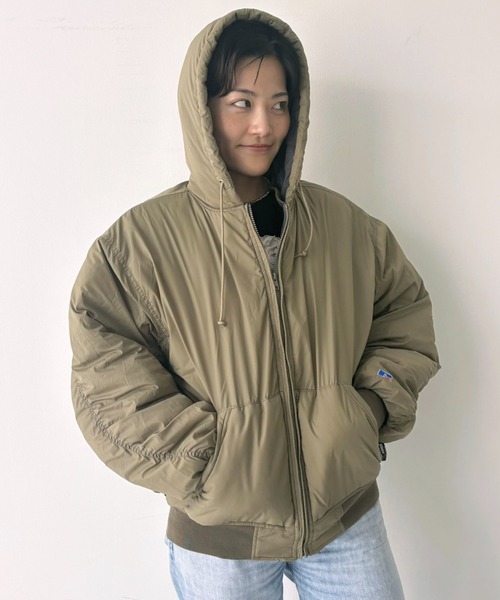 Russell Athletic(ラッセルアスレティック)の「【RUSSELL ATHLETIC/ラッセル アスレチック】ナイロンパファージップジャケット / 中綿ジャケット【WEB限定】(ブルゾン・レディース・カーキ/ブラック・フリー)」の12枚目の写真