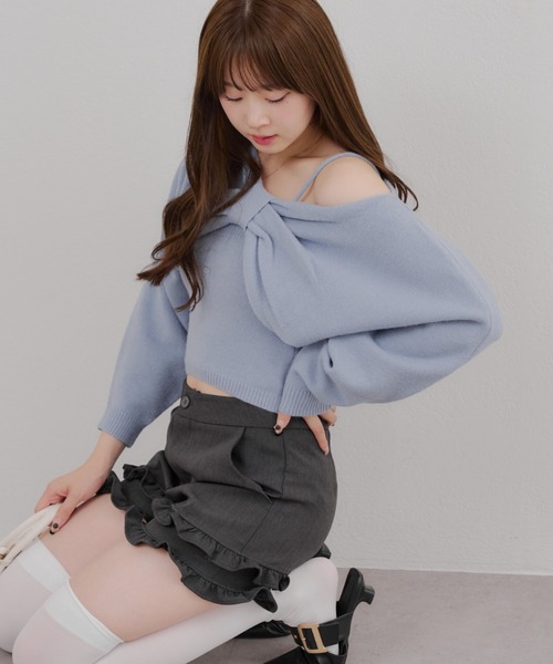 continuer de NICE CLAUP（コンティニューデナイスクラップ）の「リボン+キャミセットニット（ニット/セーター・レディース・オフホワイト/トップグレー/ブラック/ピンク/ブラウン/ブルー・FREE）」の5枚目の写真