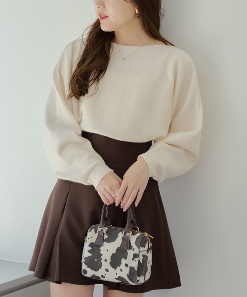 continuer de NICE CLAUP（コンティニューデナイスクラップ）の「リボン+キャミセットニット（ニット/セーター・レディース・オフホワイト/トップグレー/ブラック/ピンク/ブラウン/ブルー・FREE）」の7枚目の写真