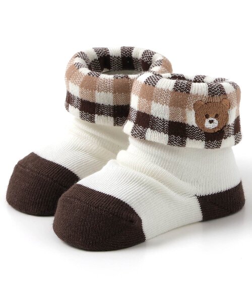 Ampersand（アンパサンド）の「ワンポイントデザインチェック ベビーソックス（ベビーシューズ/ベビーソックス・キッズ・ピンク/ベージュ・9/12）」の2枚目の写真