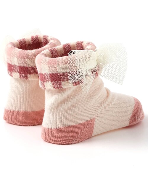 Ampersand（アンパサンド）の「ワンポイントデザインチェック ベビーソックス（ベビーシューズ/ベビーソックス・キッズ・ピンク/ベージュ・9/12）」の4枚目の写真