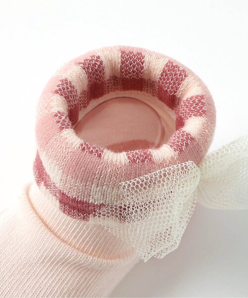 Ampersand（アンパサンド）の「ワンポイントデザインチェック ベビーソックス（ベビーシューズ/ベビーソックス・キッズ・ピンク/ベージュ・9/12）」の6枚目の写真