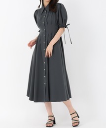 袖リボンパフスリーブシャツワンピース
