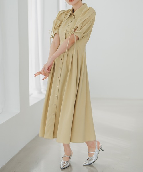 MISCH MASCH（ミッシュマッシュ）の「袖リボンパフスリーブシャツワンピース（ワンピース・レディース・チャコールグレー/イエロー/モカ・S/M）」の3枚目の写真