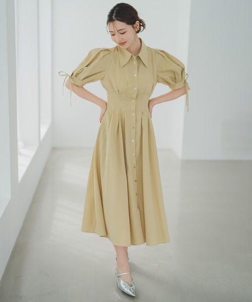 MISCH MASCH（ミッシュマッシュ）の「袖リボンパフスリーブシャツワンピース（ワンピース・レディース・チャコールグレー/イエロー/モカ・S/M）」の4枚目の写真