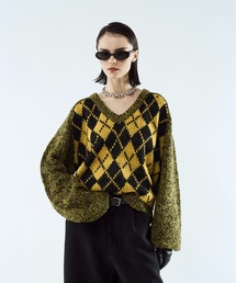 seyto | Argyle melange V-neck knit / アーガイルメランジVネックニット(ニット/セーター)