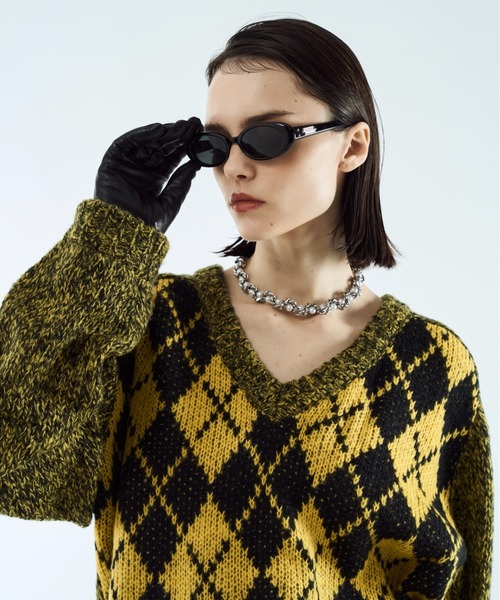 Argyle melange V-neck knit / アーガイルメランジVネックニット