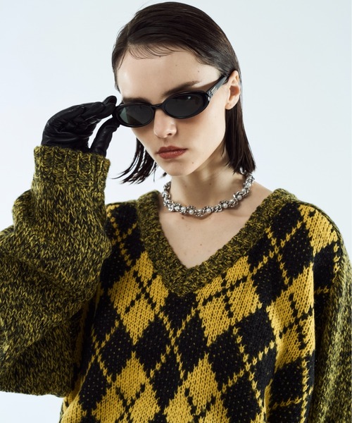 ニット/セーター INGENUOUS ARGYLE KNIT Argyle melange V-neck knit / アーガイルメランジVネックニット