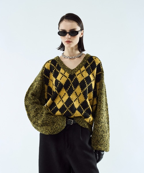 seyto（セイト）の「Argyle melange V-neck knit / アーガイルメランジVネックニット（ニット/セーター・メンズ・ブラック/イエロー・3/2）」の20枚目の写真
