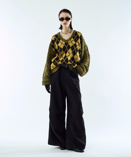 Argyle melange V-neck knit / アーガイルメランジVネックニット